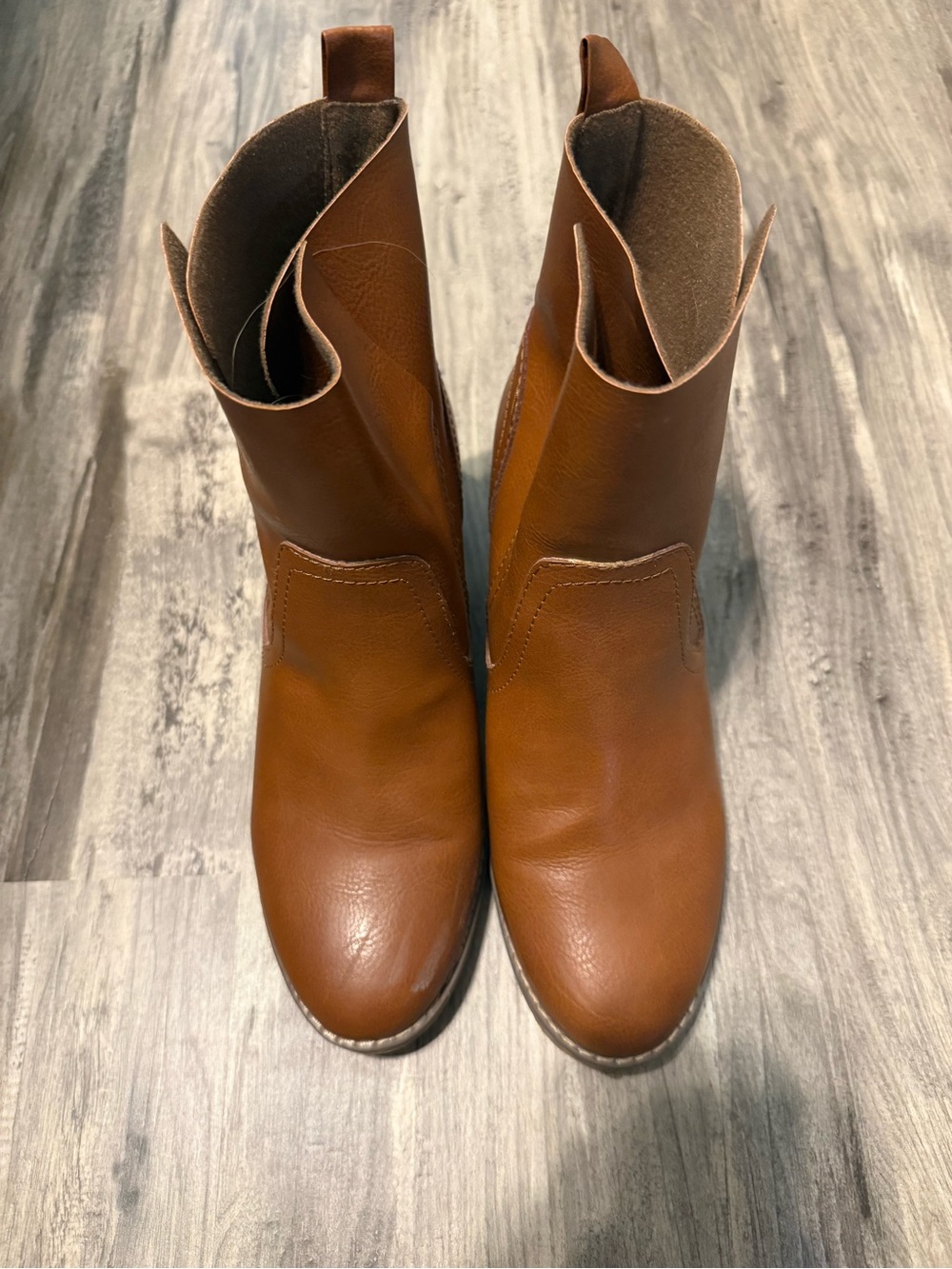 Mossimo Supply Co. Cognac Brown Stacked Heel Ankle Booties - Picture 3 of 5